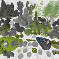 Modern rockery combination stone sketch plant combination courtyard shape 3d model