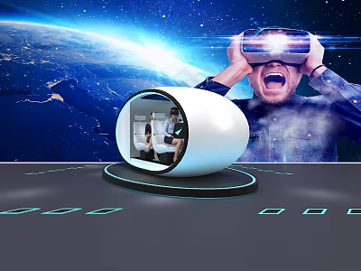 Person Using VR Headset In Futuristic Egg Shaped Pod With Earth Background 3d model