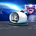 Person Using VR Headset In Futuristic Egg Shaped Pod With Earth Background