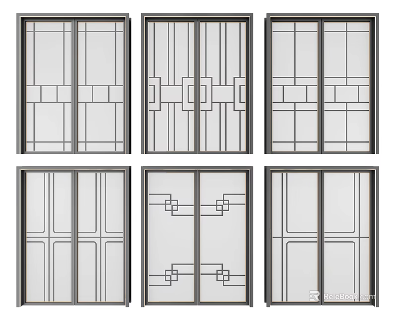 Modern Stylish Sliding Doors Featuring Various Geometric Patterns And Designs 3d model