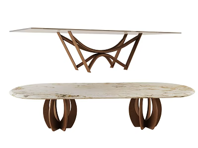 Elegant Modern Dining Table With Marble Tabletop And Wooden Base Design 3d model