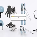 Essential Skiing Sports Equipment With Helmet Gloves Skis Poles And Goggles
