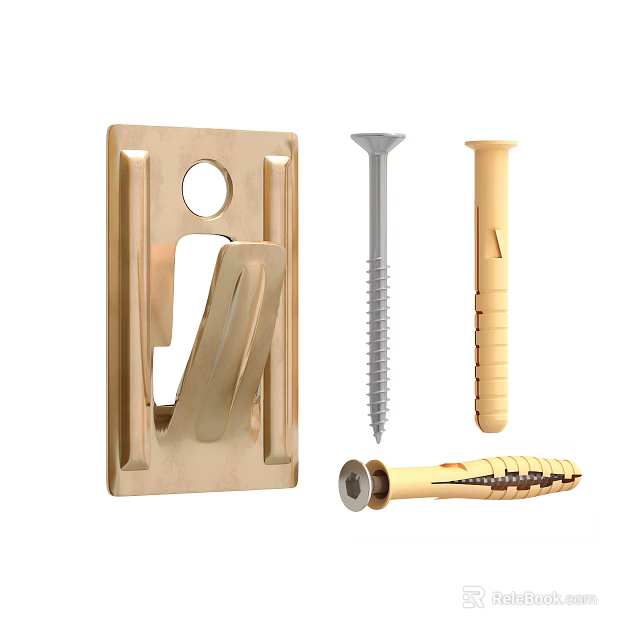 Essential Hardware Tools Kit With Golden Metal Hook Screw And Plastic Wall Plug 3d model 