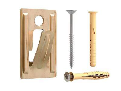 Essential Hardware Tools Kit With Golden Metal Hook Screw And Plastic Wall Plug 3d model