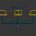 Rotating Playground Equipment With Blue Frame And Yellow Seats For Kids