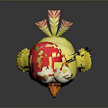 Cute Cartoon Bird Character With Yellow Body Red Hat Green Eyes And Orange Feather Decorations