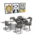 Dining Table Set With Chairs Wine Glasses And Animal Artwork Above 3d model