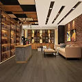 Modern Living Dining Room Interior With Glass Wine Rack Bar Counter Brick Wall and Sofa