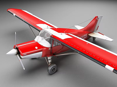 Small Single Engine Airplane with Red and White Exterior and Fixed Wings 3d model