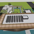 Modern Sales Office Building With Curved Metal Facade Glass Curtain Wall And Water Reflection