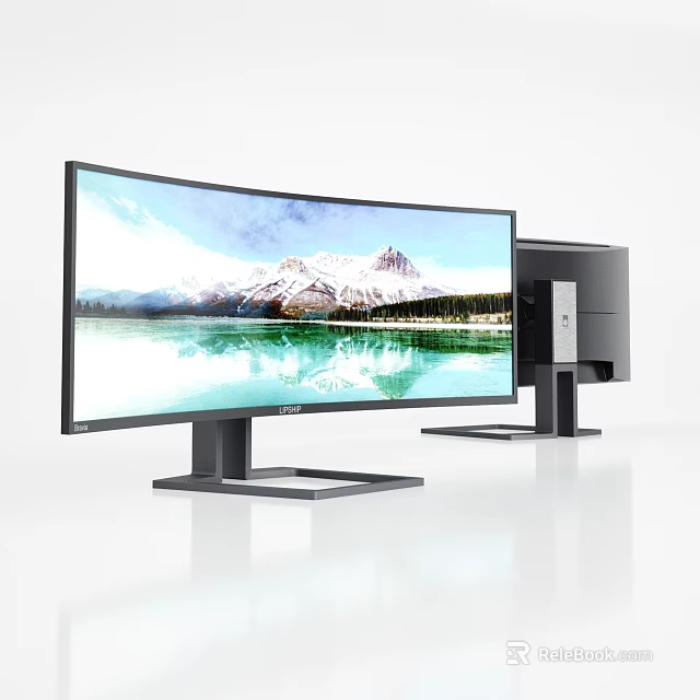 Modern Desktop Setup With Curved Monitor And Computer Tower 3d model 