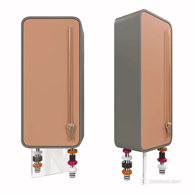 Orange And Gray Entryway Sidetable Cabinet With Metal Handles And Colorful Decorative Feet 3d model 