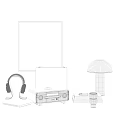 Anime Poster And Retro Radio With Headphones Vinyl Record And Mushroom Lamp Decor