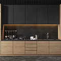 Modern Kitchen Interior Featuring Black And Wooden Cabinets Countertop And Sink