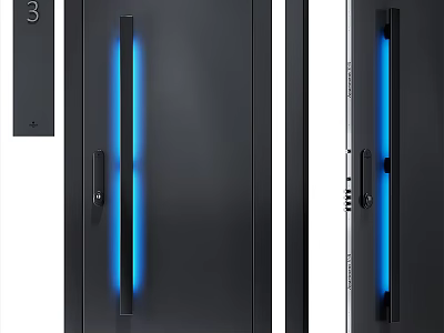 Sleek Black Security Door With Blue Light Strip Secure Lock And Modern Design 3d model