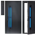 Sleek Black Security Door With Blue Light Strip Secure Lock And Modern Design 3d model