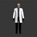 A Man Wearing White Doctor Coat Glasses Striped Tie Black Pants And Shoes
