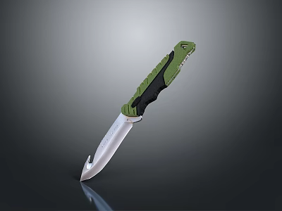 Modern Tactical Folding Knife With Green Black Handle And Silver Blade 3d model