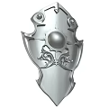 Ornate Silver Shield Featuring Central Sphere And Intricate Decorative Patterns 3d model