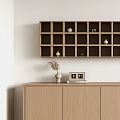 Modern Wooden Entryway Cabinet And Side Cabinet With Upper Grid Shelf Decorative Vase Photo Frames
