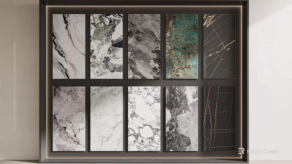 Marble Texture Wall Art Grid With Various Patterned Panels And Framed Design 3d model 