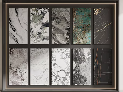 Marble Texture Wall Art Grid With Various Patterned Panels And Framed Design 3d model