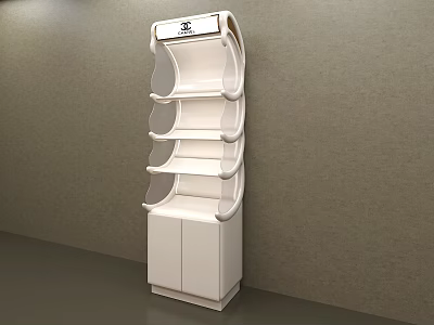 White Display Shelf with Multiple Layers and Cabinet Base in Gray Room 3d model