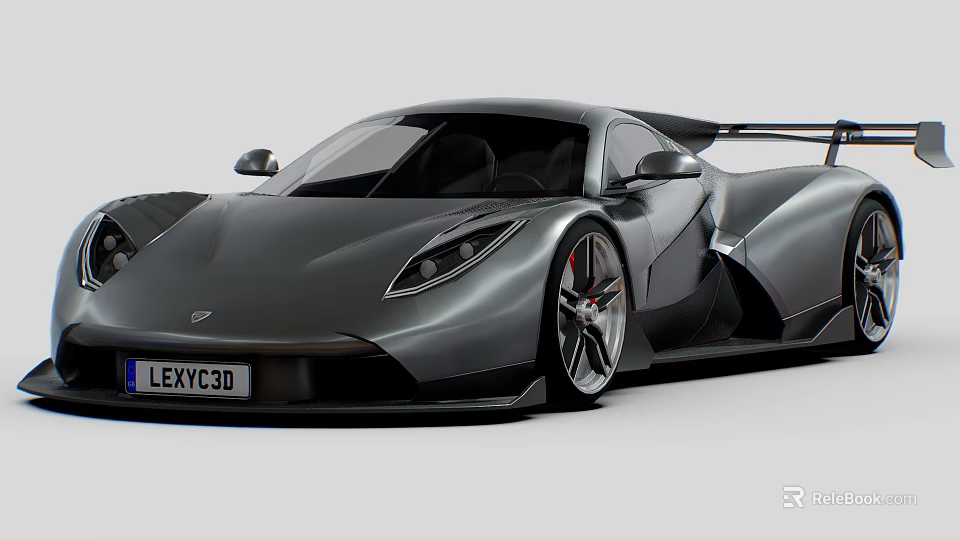 Black Supercar with Sleek Aerodynamic Design Sporty Exterior Large Wheels and Rear Spoiler 3d model 