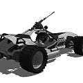 Off Road Utility Vehicle With Mounted Gun Large Tires And Rugged Exterior Design