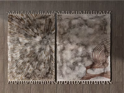 Modern Square Rug With Intricate Abstract Pattern Neutral Tones And Fringed Edges 3d model