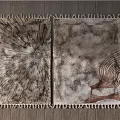 Modern Square Rug With Intricate Abstract Pattern Neutral Tones And Fringed Edges