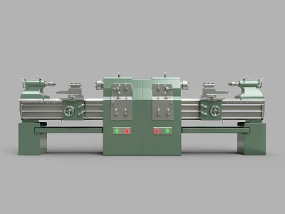 Green Industrial Lathe Machine Metalworking Equipment With Control Panel And Spindle 3d model