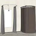 Gray And Brown Fabric Shower Curtains Arched And Round Design For Bathroom