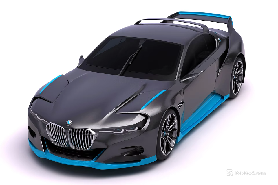 BMW Concept Car With Gray Body Blue Accents And Sporty Aerodynamic Design 3d model 