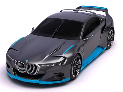 BMW Concept Car With Gray Body Blue Accents And Sporty Aerodynamic Design 3d model