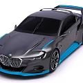 BMW Concept Car With Gray Body Blue Accents And Sporty Aerodynamic Design