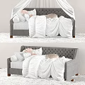 Kids Bed With White Canopy Gray Frame Pink Gray Pillows And Framed Wall