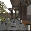 Karesansui Japanese Rock Garden Design With Wooden Veranda Stepping Stone Path And Stone Lanterns