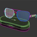 Stylish Modern Sunglasses With Silver Frame Red Accents And Gray Lenses On Black Case