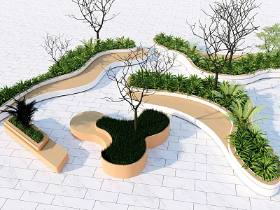 Creative Tree Pit Design With Curved Path And Lush Green Plants In Outdoor Space 3d model