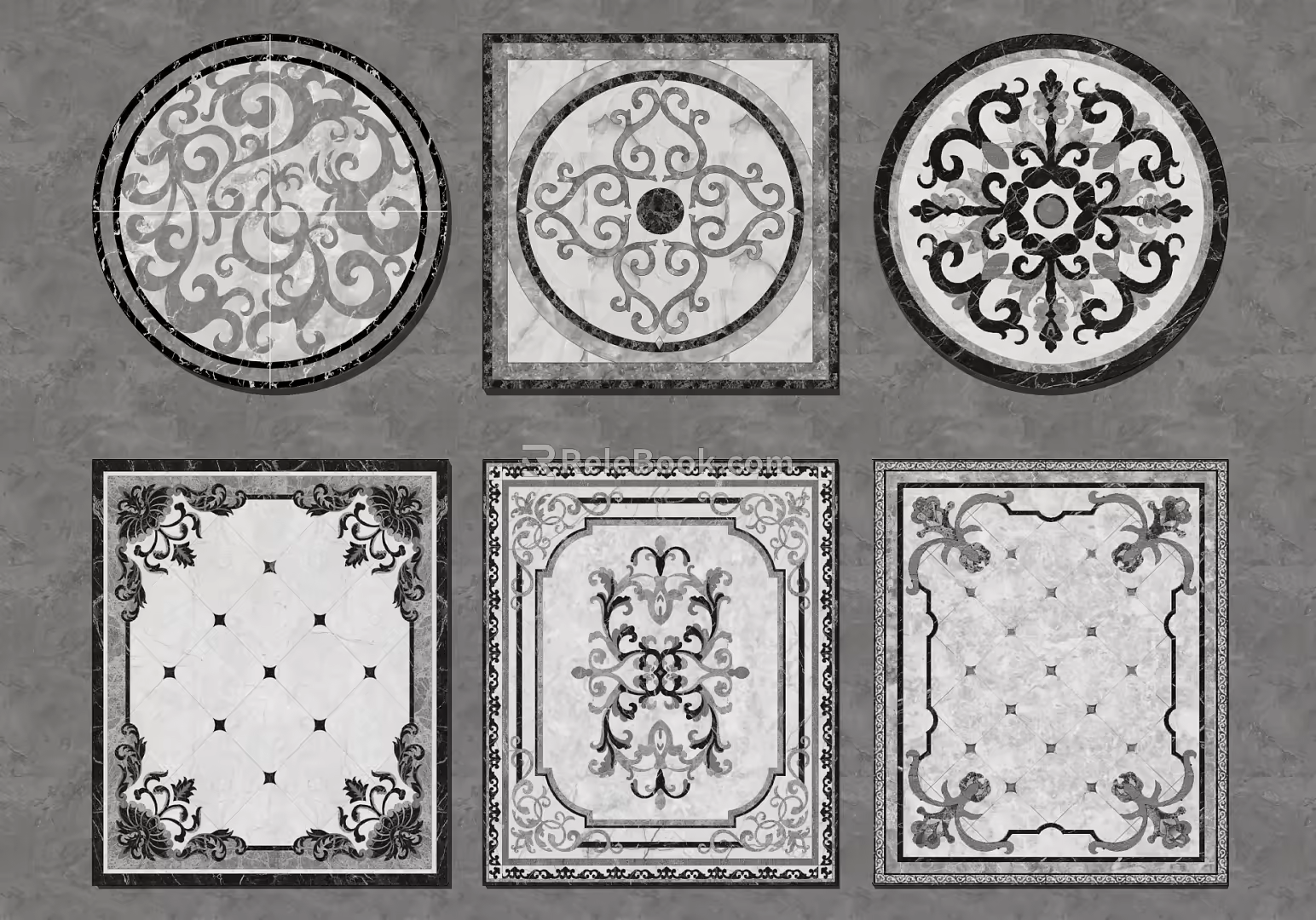 European-style tile floor tile mosaic pattern 3d model