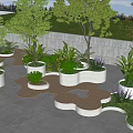 Modern Landscape Seats With Trees Plants White Planters And Wooden Decking