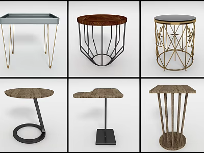Modern Side Tables With Various Metal Frames And Wooden Top Designs 3d model
