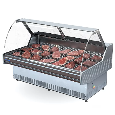 Commercial Stainless Steel Refrigerated Meat Display Showcase With Glass Door For Retail 3d model
