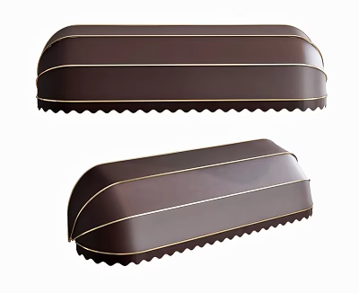 Stylish Brown Outdoor Awning with Scalloped Edges and Gold Trim Design 3d model
