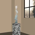 Transparent Indoor Sculpture on Marble Patterned Base with Sunlight from Window and Shadow Effects 3d model