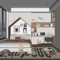 Modern Minimalist Kids Room Interior With Star Decorations Hello Sign Bed Desk Bookshelf And Alphabet Rug