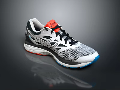 Lightweight Running Shoes Gray Black With Red Tongue Breathable Mesh Upper Blue Red Sole 3d model
