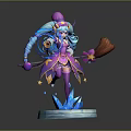 Magical Witch Model With Purple Pink Outfit Blue Braided Hair Broom And Blue Magic Effects