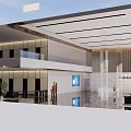 Modern Office Reception Area With Marble Desk Wooden Slat Wall And Large Glass Windows
